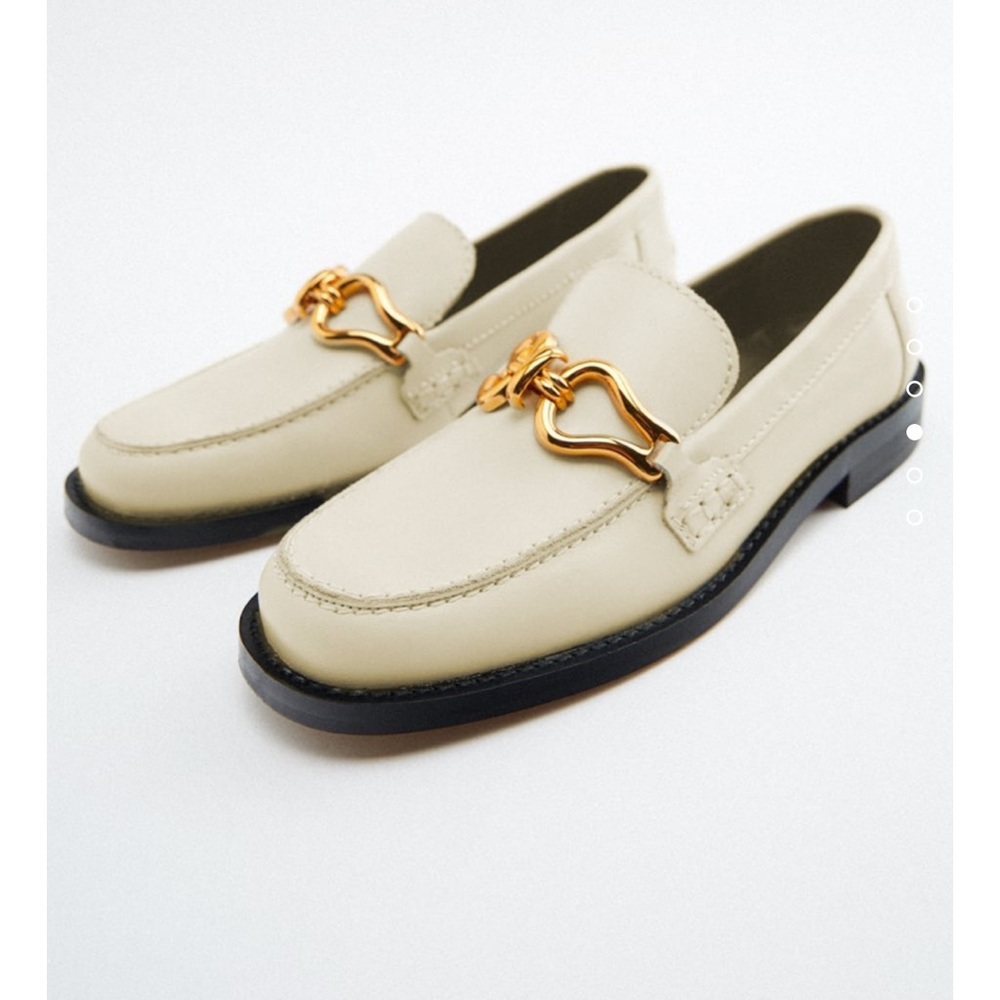 ZARA BUCKLED LOW HEEL LEATHER LOAFERS